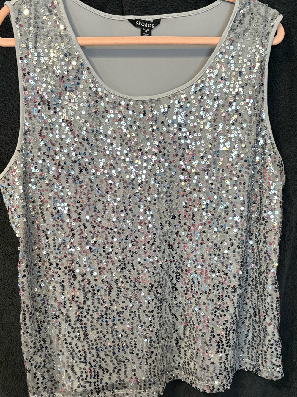 George - Women's Sleeveless Scoop Neck Silver/Gray Sequin Tank Top. Sz. XXL (20)